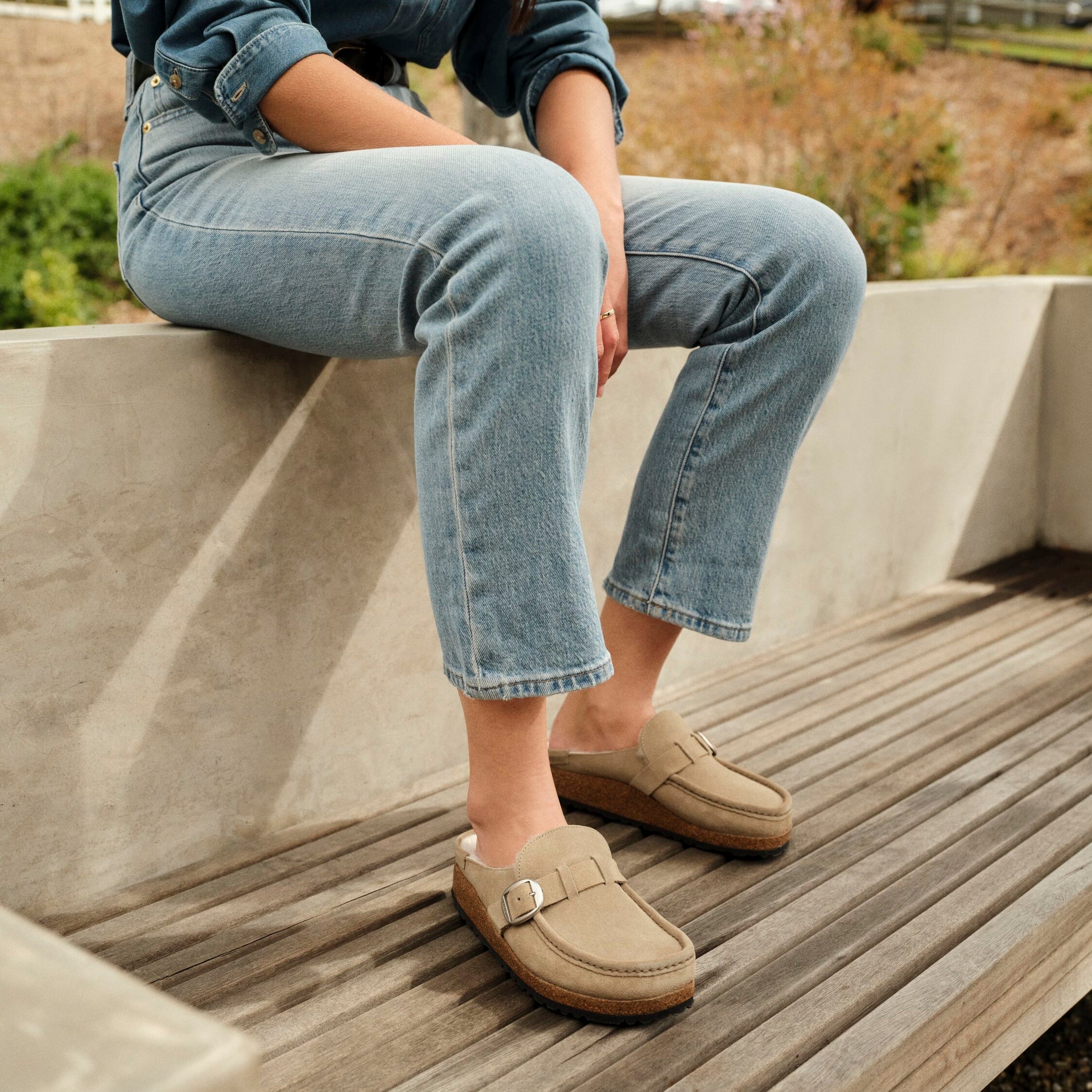Birkenstock Buckley Shearling taupe suede/natural shearling
