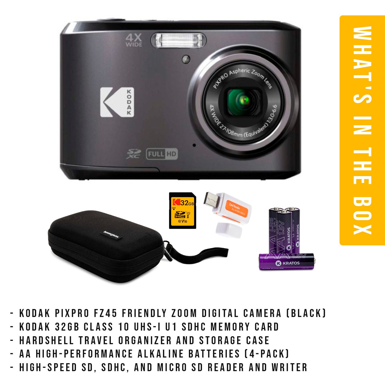 Kodak PIXPRO FZ45 Friendly Zoom Digital Camera (Black) with Travel