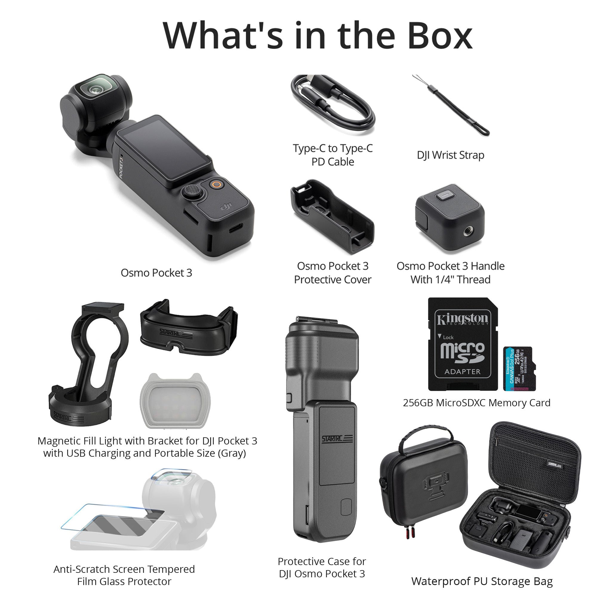 DJI Osmo Pocket 3 with 256GB MicroSD Card, Fill-in light