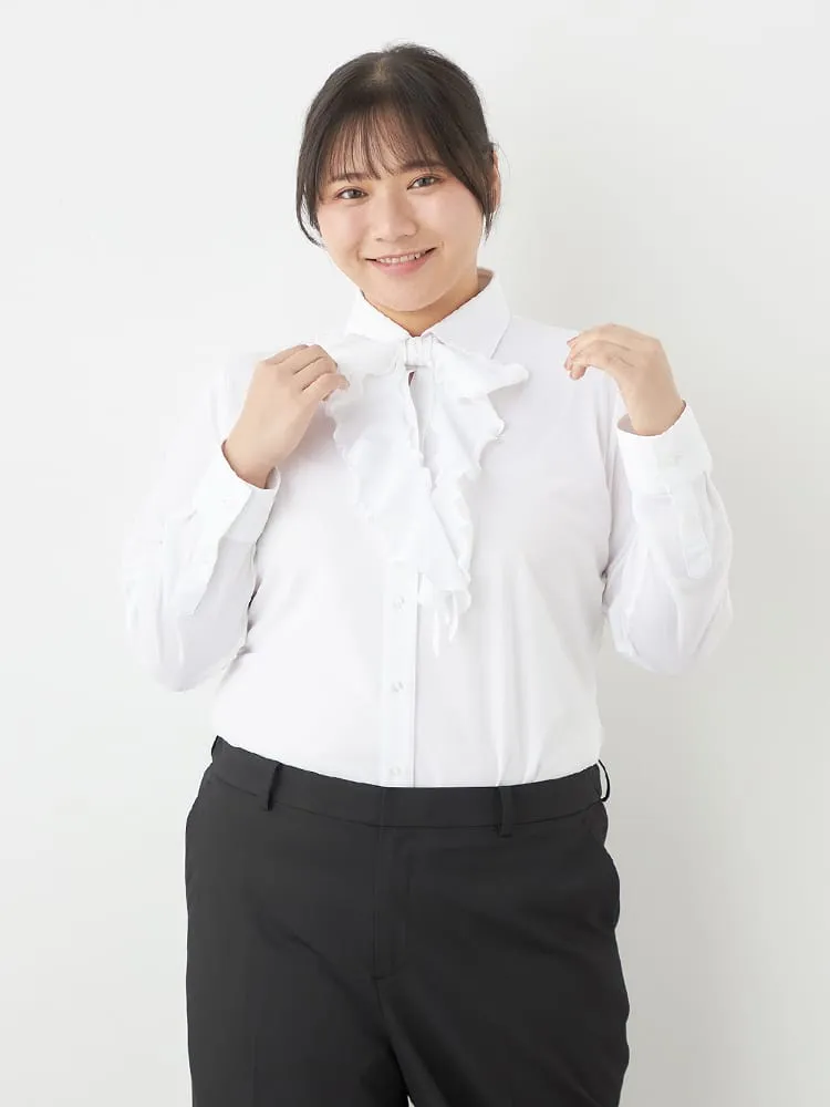 ホワイト 【完全ノーアイロン】レディース長袖アイシャツブラウス 2WAY