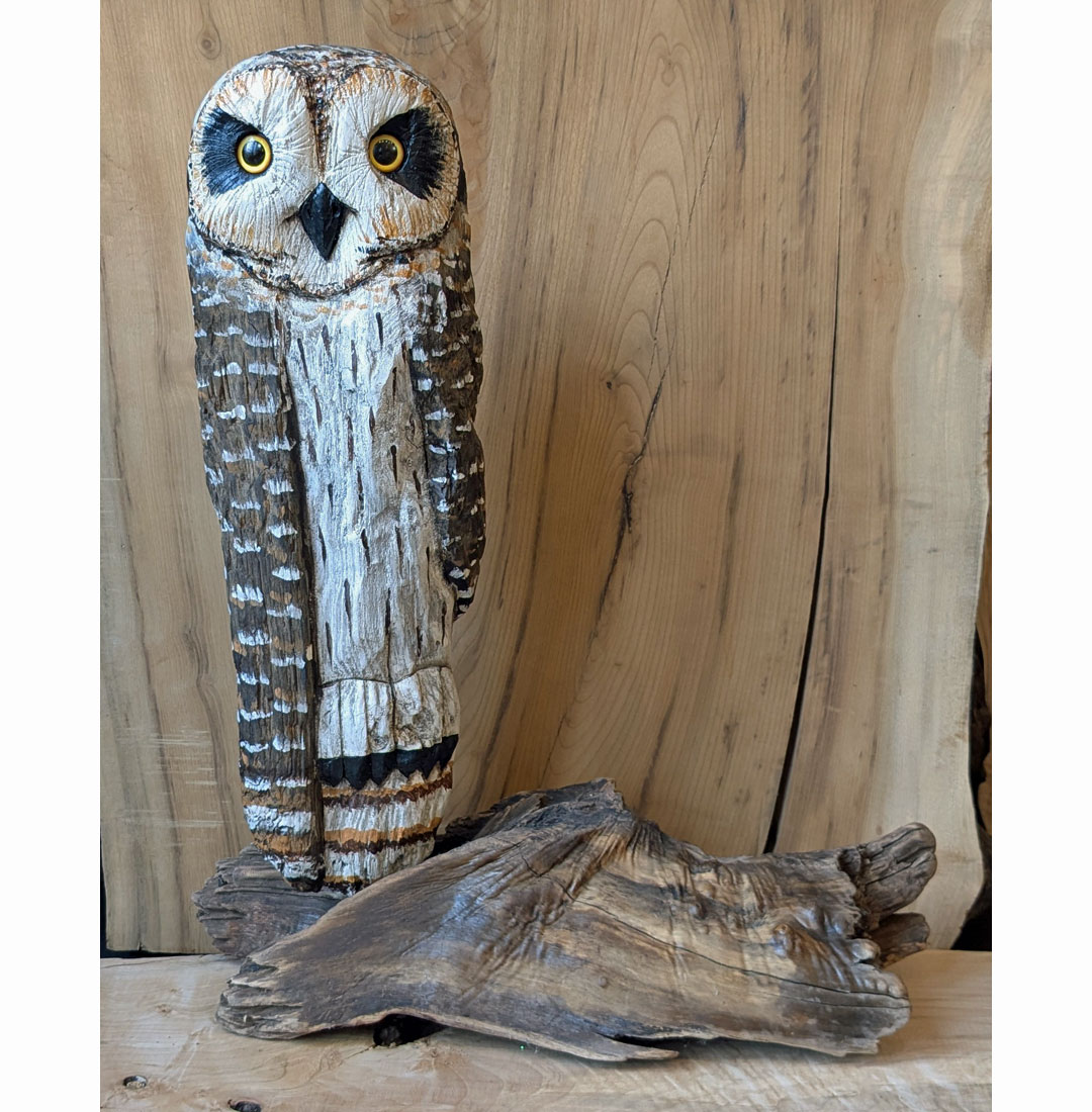Driftwood Freestanding Short-Eared Owl, 20 x 16 x 8 - Forest Gems