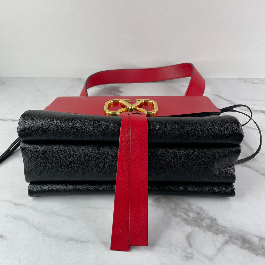 Valentino Black/Red Leather VRing Flap Shoulder Bag | Forever Red
