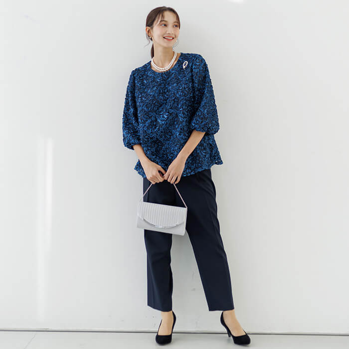 15号～19号｜リボン刺繍がポイントのセットアップ 19号・ネイビー