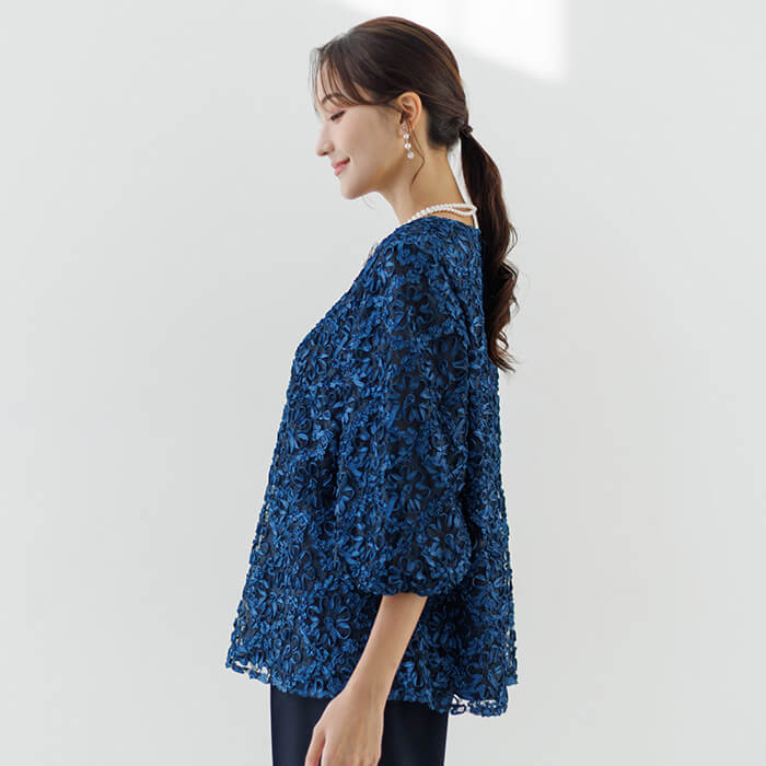 15号～19号｜リボン刺繍がポイントのセットアップ 15号・ネイビー