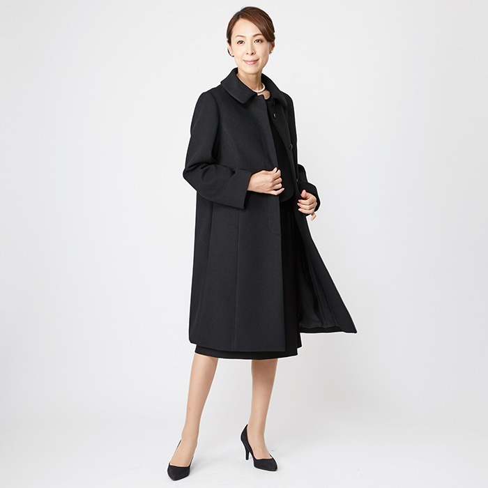 ショールカラーのウールコート 17号・ブラック｜東京ソワール