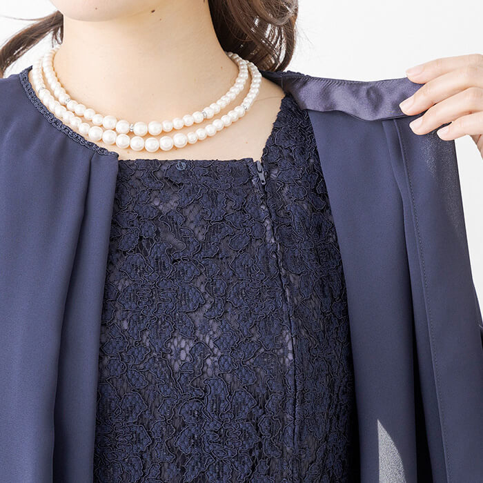 カバーアップ付きレースワンピース 9号・ネイビー｜東京ソワール