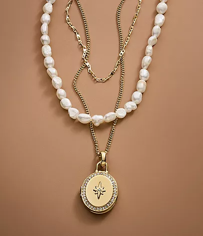 Heritage Pearl D-Link White Freshwater Pearl Faux Double Necklace