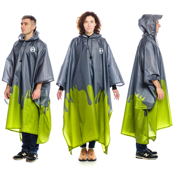 Hooded Reusable Rain Poncho - Grey Paint - Foxelli