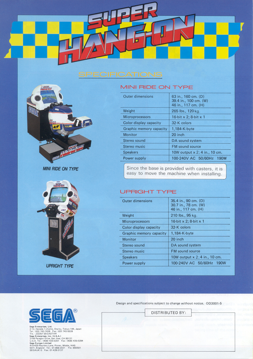 Super Hang-On - Sega (Video Game, 1987) - EU | The Arcade Flyer