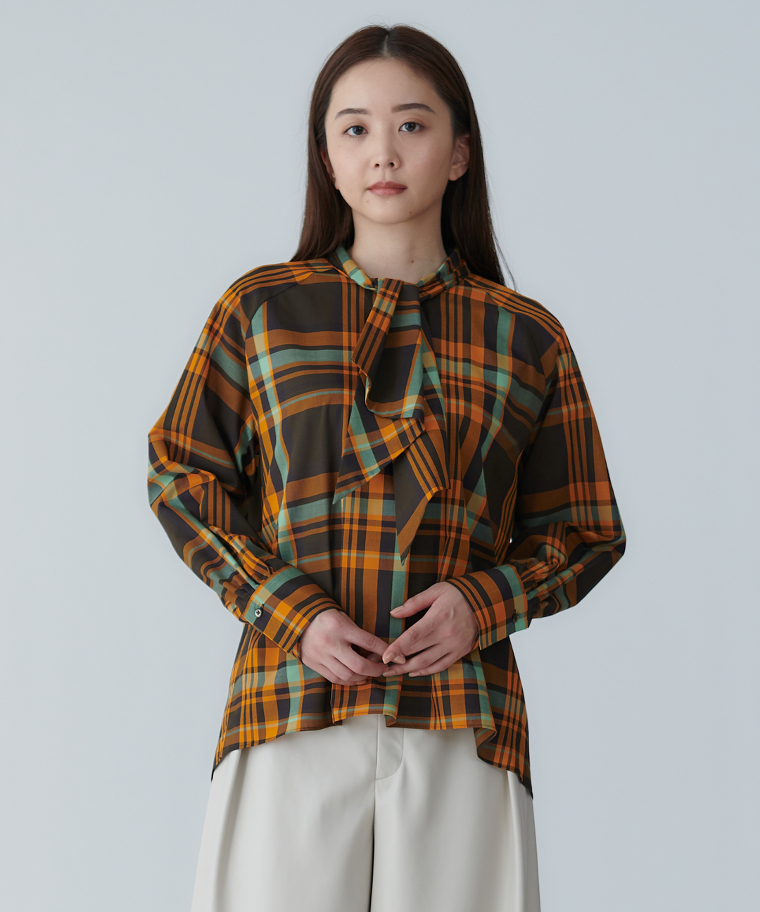 ビッグチェックボウタイブラウス – FACE SANS FARD
