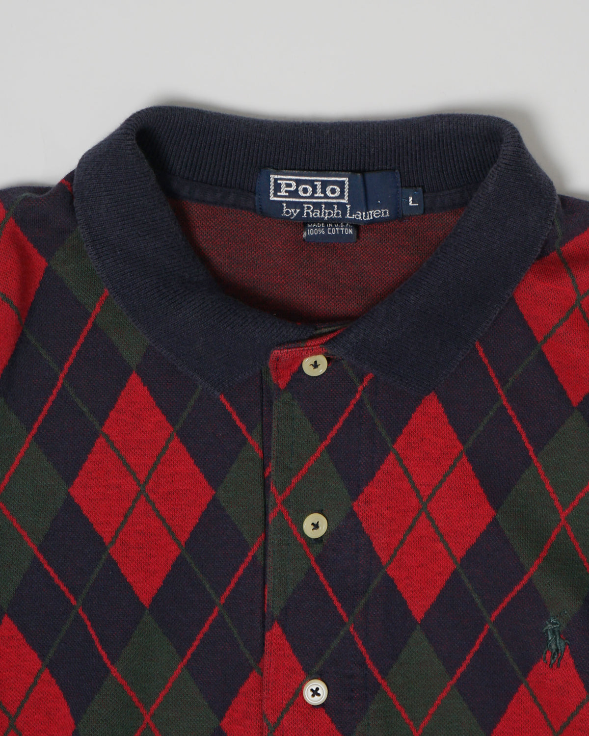 Knit Polo L/S / Navy Argyle – Front General Store