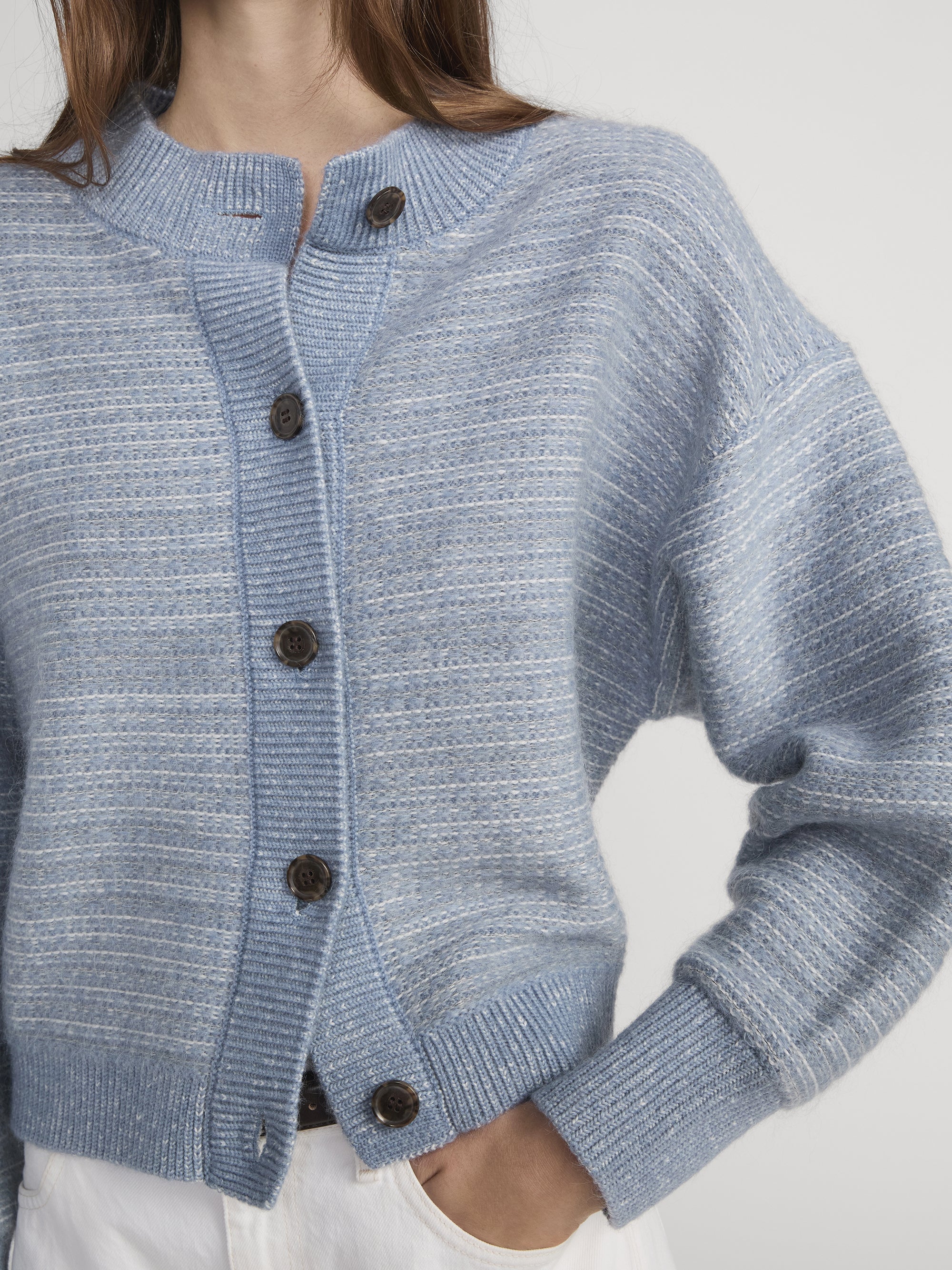 THE JACQUARD FEMME CARDI SKY BLUE MULTI