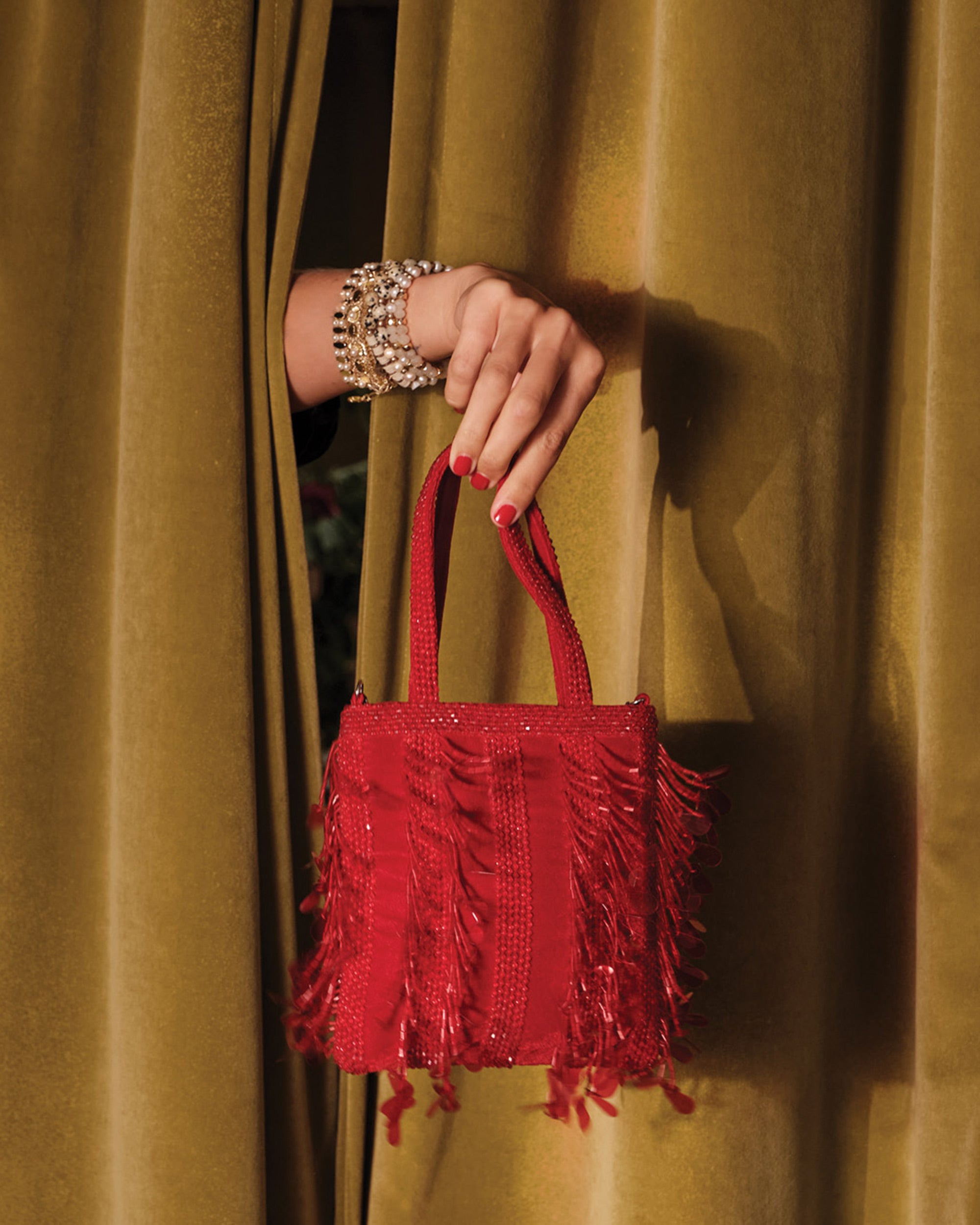 Gatsby Mini Tote Bag - Embellished Sequin Red – Frances Valentine