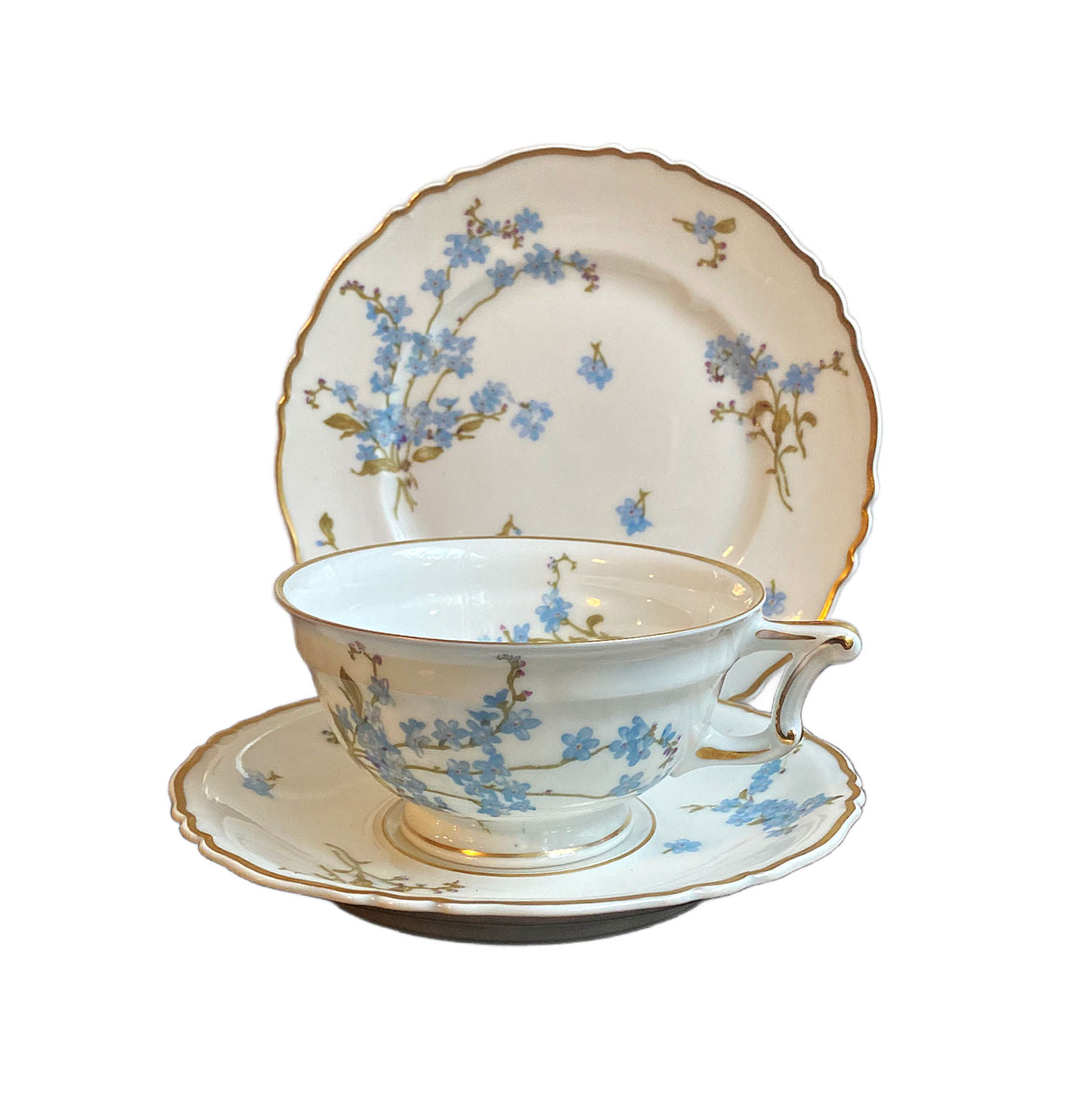 Haviland Limoges “Montméry” Forget-Me-Not Porcelain Tea Trio