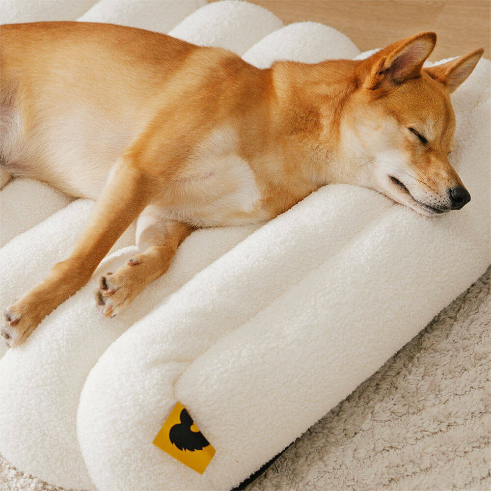 Large Washable Creamy Cozy Flat Dog Bed - Cheesecake - FunnyFuzzy