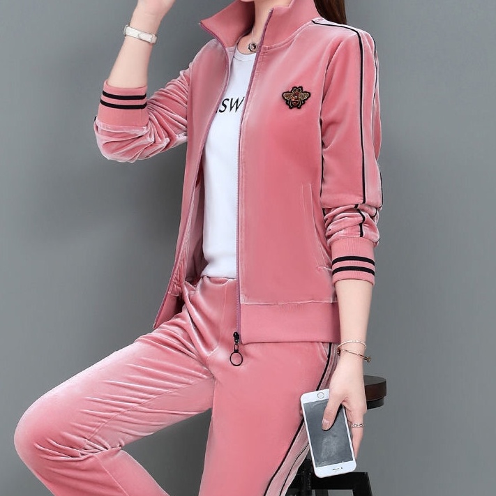 トラックジャケット ワンポイント刺繍ベロアセットアップ ベロア