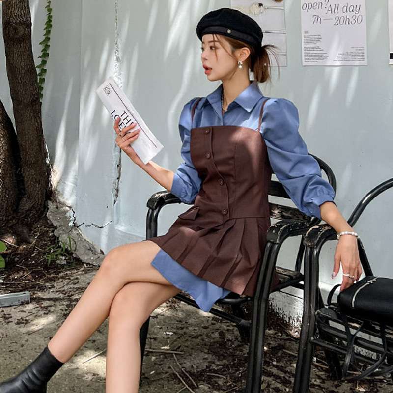 シャツ×キャミ セット エアリーショート丈ワンピース シャツ|ミニ