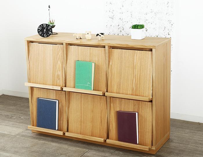 大川家具 ソプラ 113cm マガジンラック 本棚 3列2段 天然木ブラック