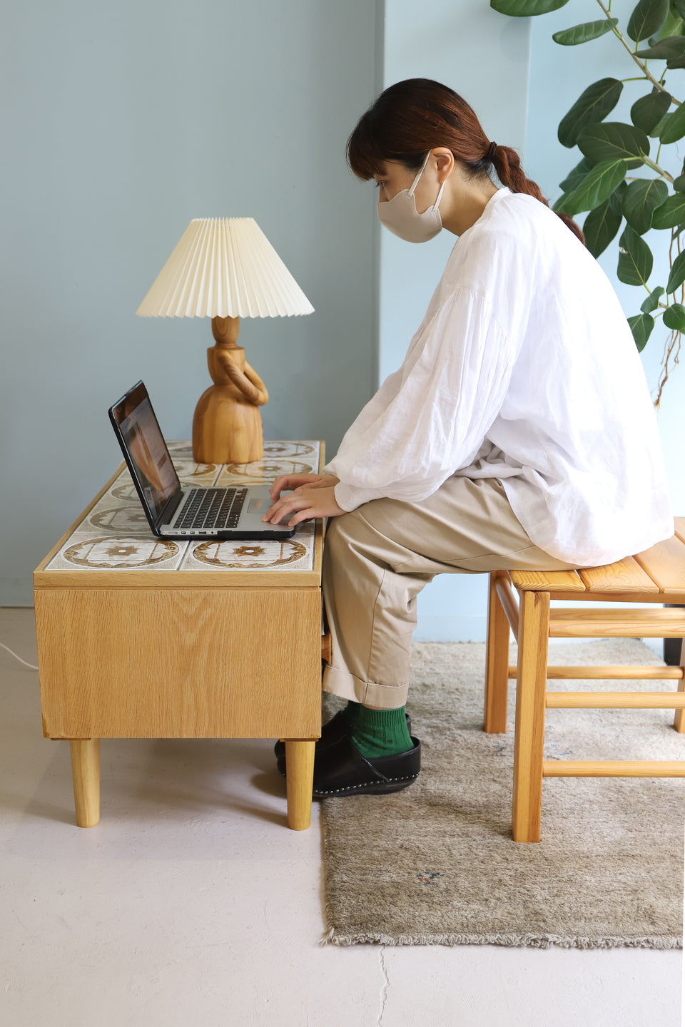 デンマークヴィンテージ タイルトップ ローボード チェスト オーク材