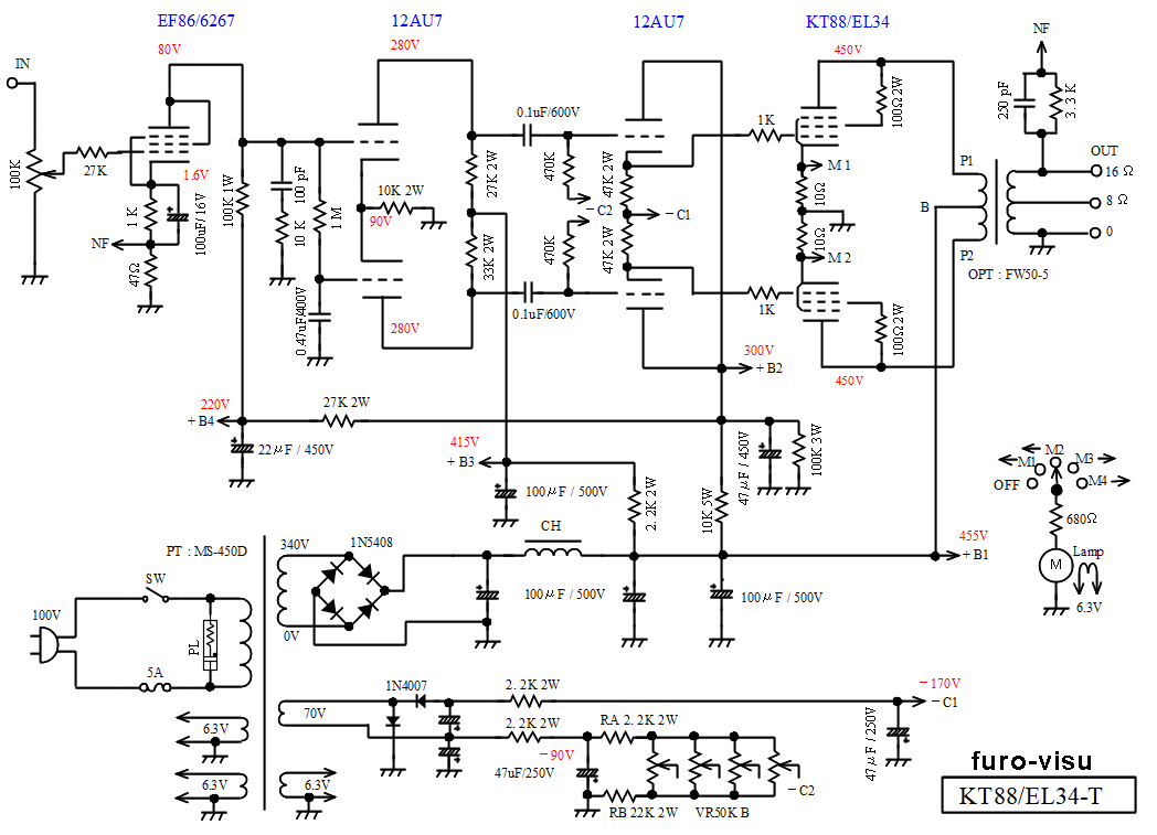 KT88/EL34 トライオード プッシュプルアンプ製作例（フロービス）