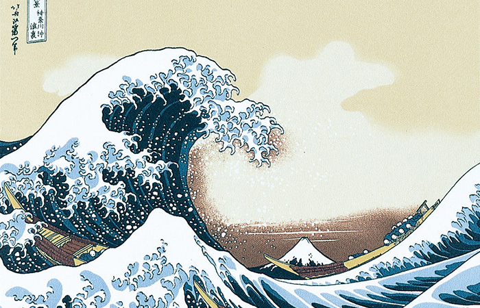 二巾 浮世絵レーヨンちりめん友禅 浪裏に富士 ベージュ | ふろしき