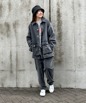 ケミカルウォッシュ デニム カバーオール（55-01BC04-203）｜パープル