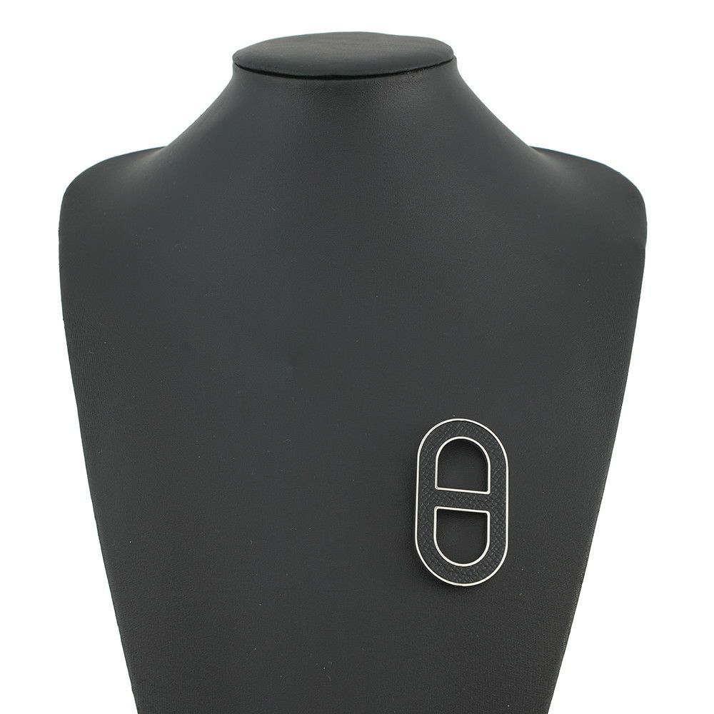 エルメス ブローチ シェーヌダンクル ブラック/シルバー金具 エプソン