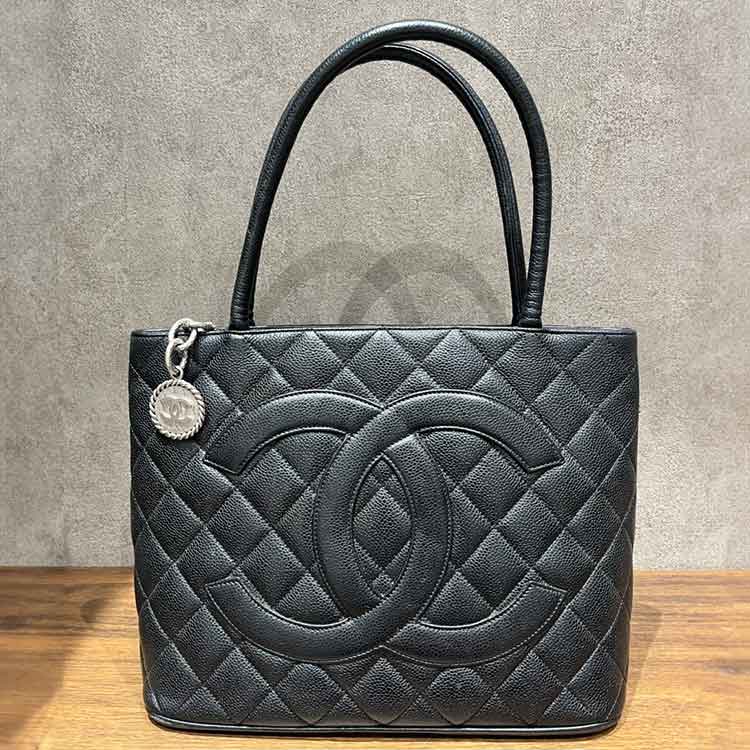 シャネル 復刻トート ブラック キャビアスキン シルバー金具 A01804 6