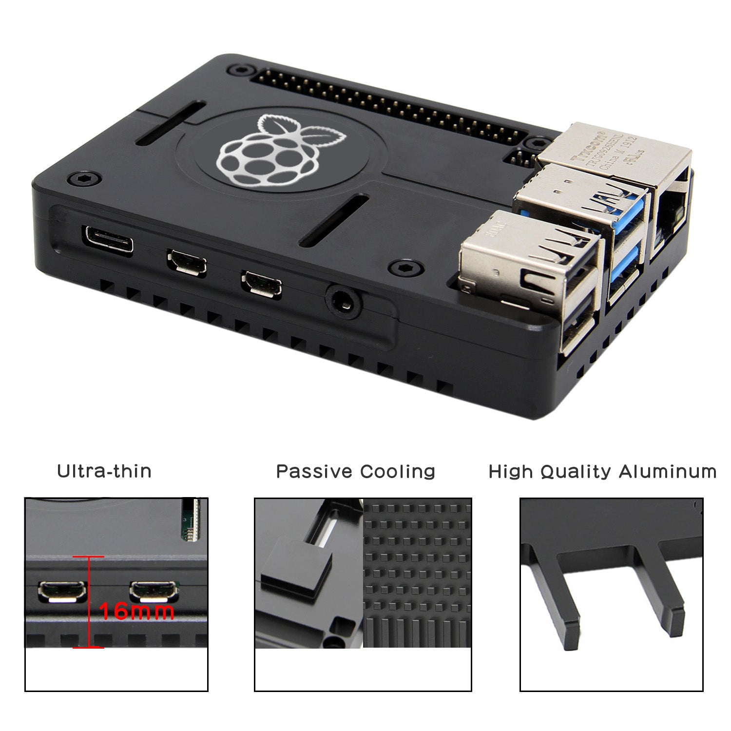 Raspberry Pi 4 Ultra-Thin CNC Aluminum Alloy Passive Cooling Case