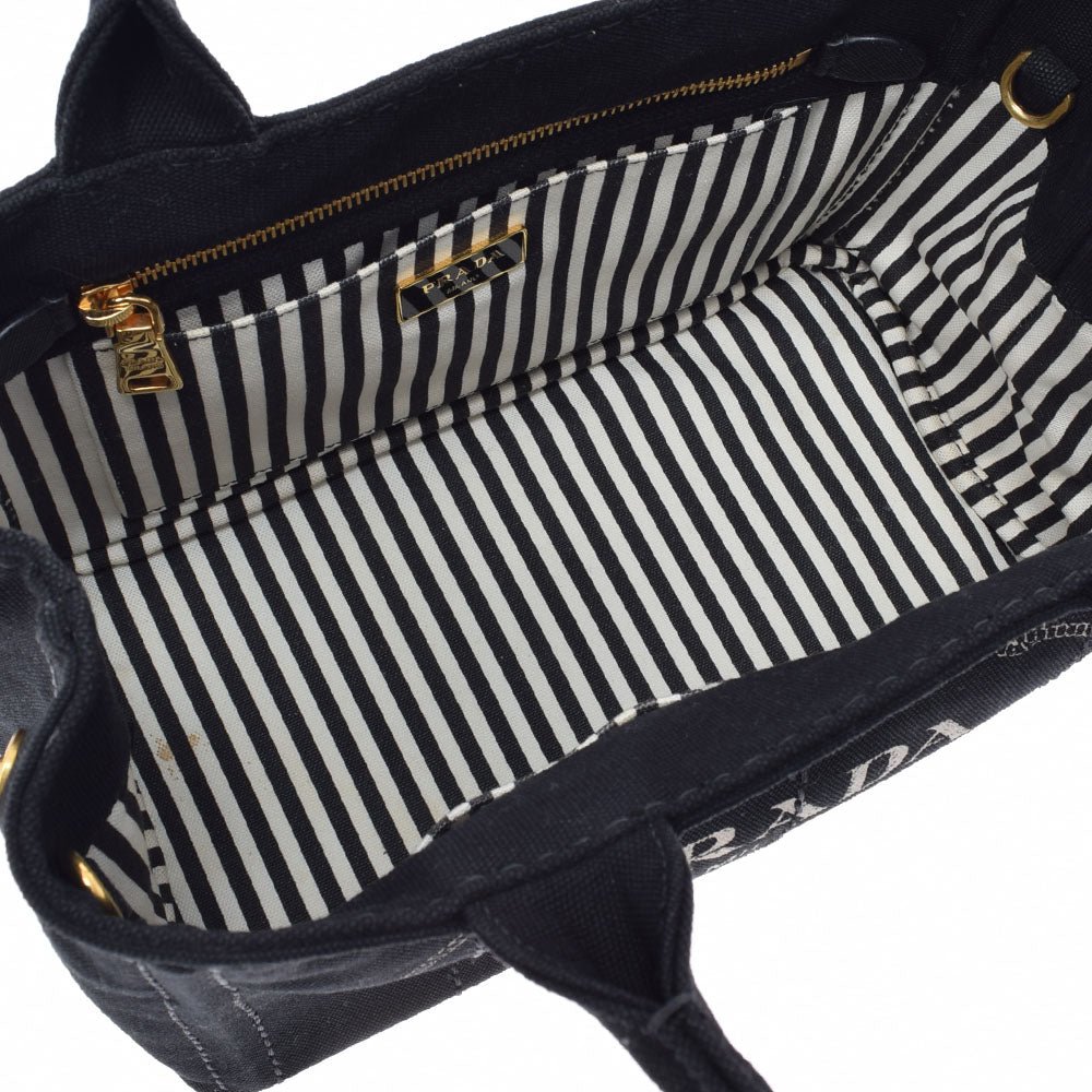 プラダカナパ ハンドバッグ 黒 レディース キャンバス 2WAYバッグ