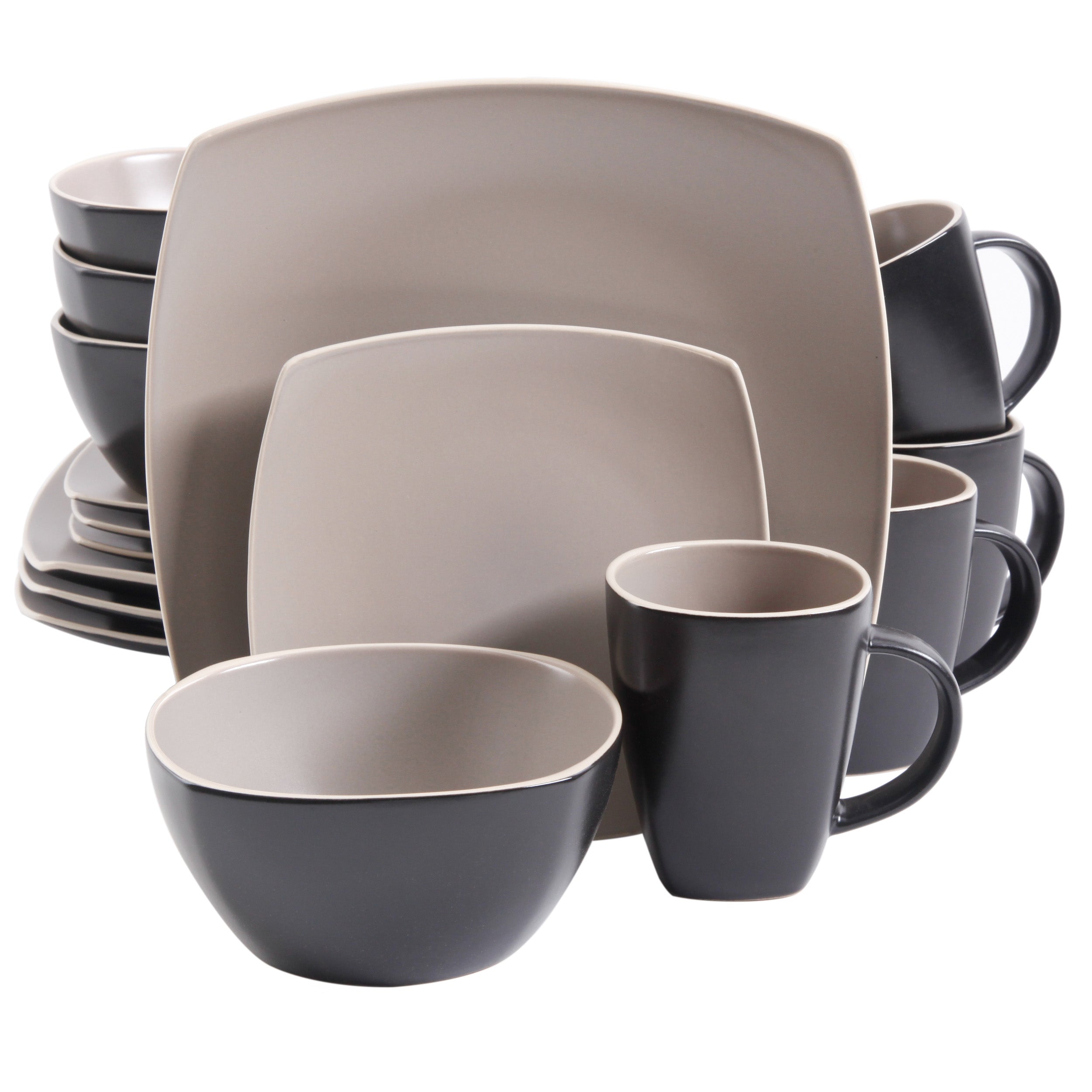 Gibson Soho Lounge Square 16-Piece Matte Stoneware Dinnerware Set