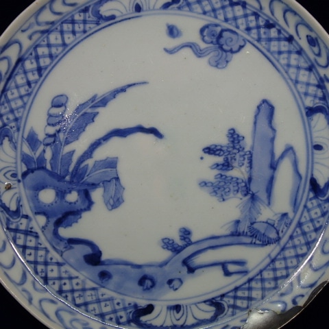 初期伊万里 七寸皿 染付 山水図 四方襷 木目文 | すべての商品