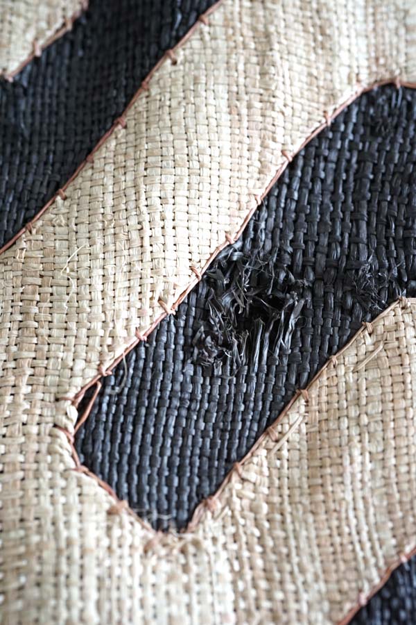 アフリカコンゴクバ族のラフィアのアップリケ敷物 395×59cm ge-756の