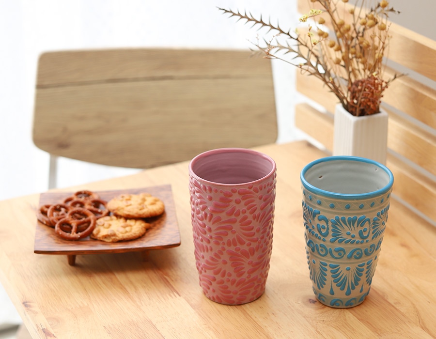 tesoro / メキシカンタンブラー タラベラ焼き / チェリーピンク