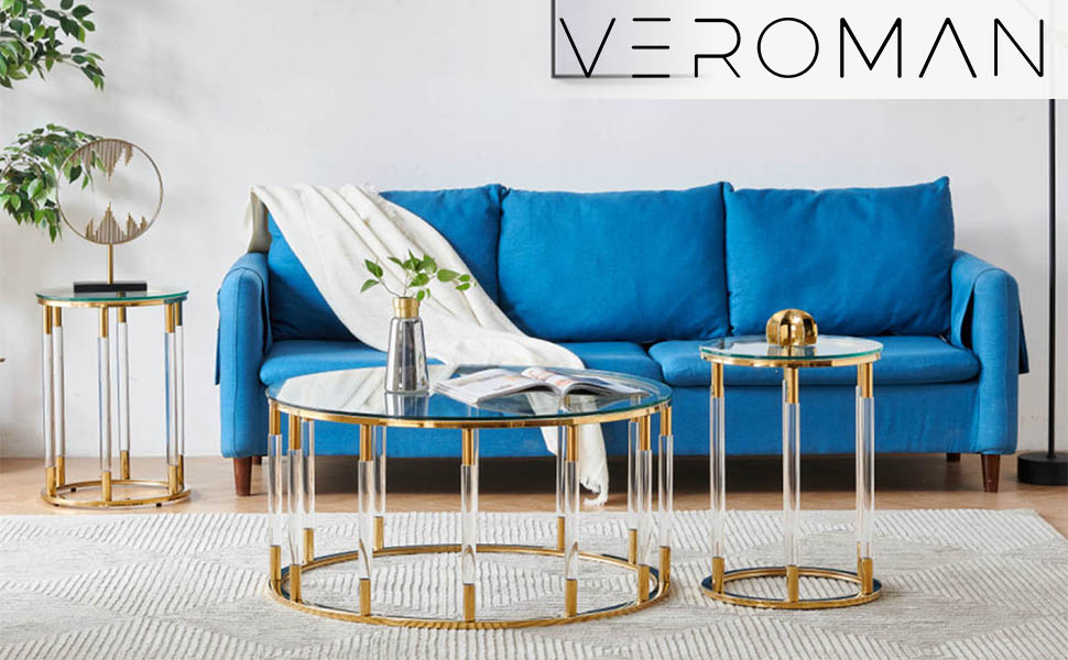 ゴールド 小] VeroMan サイドテーブル ソファサイド ガラステーブル
