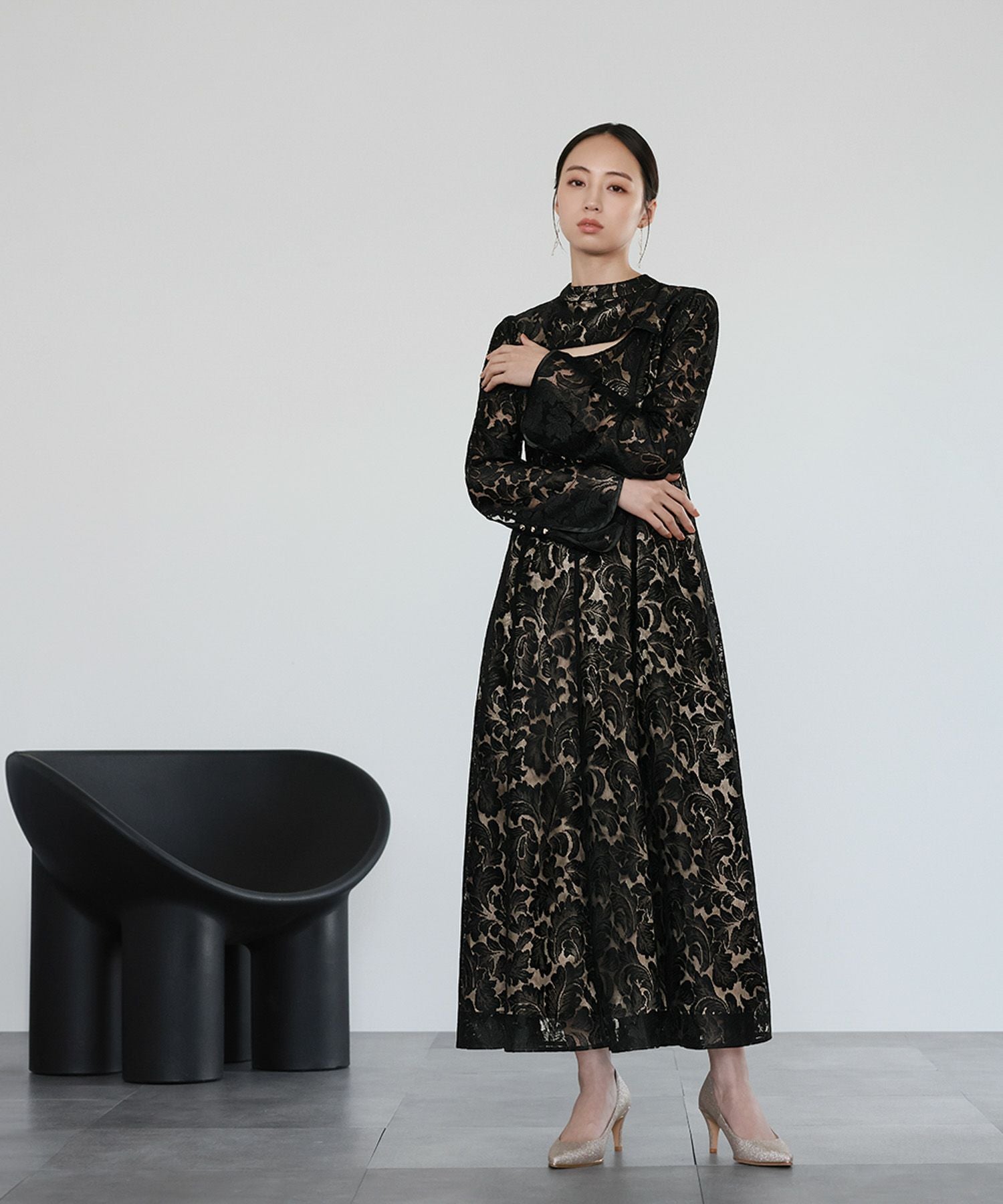 結婚式・お呼ばれ対応 | スタンドカラー総レースワンピースドレス