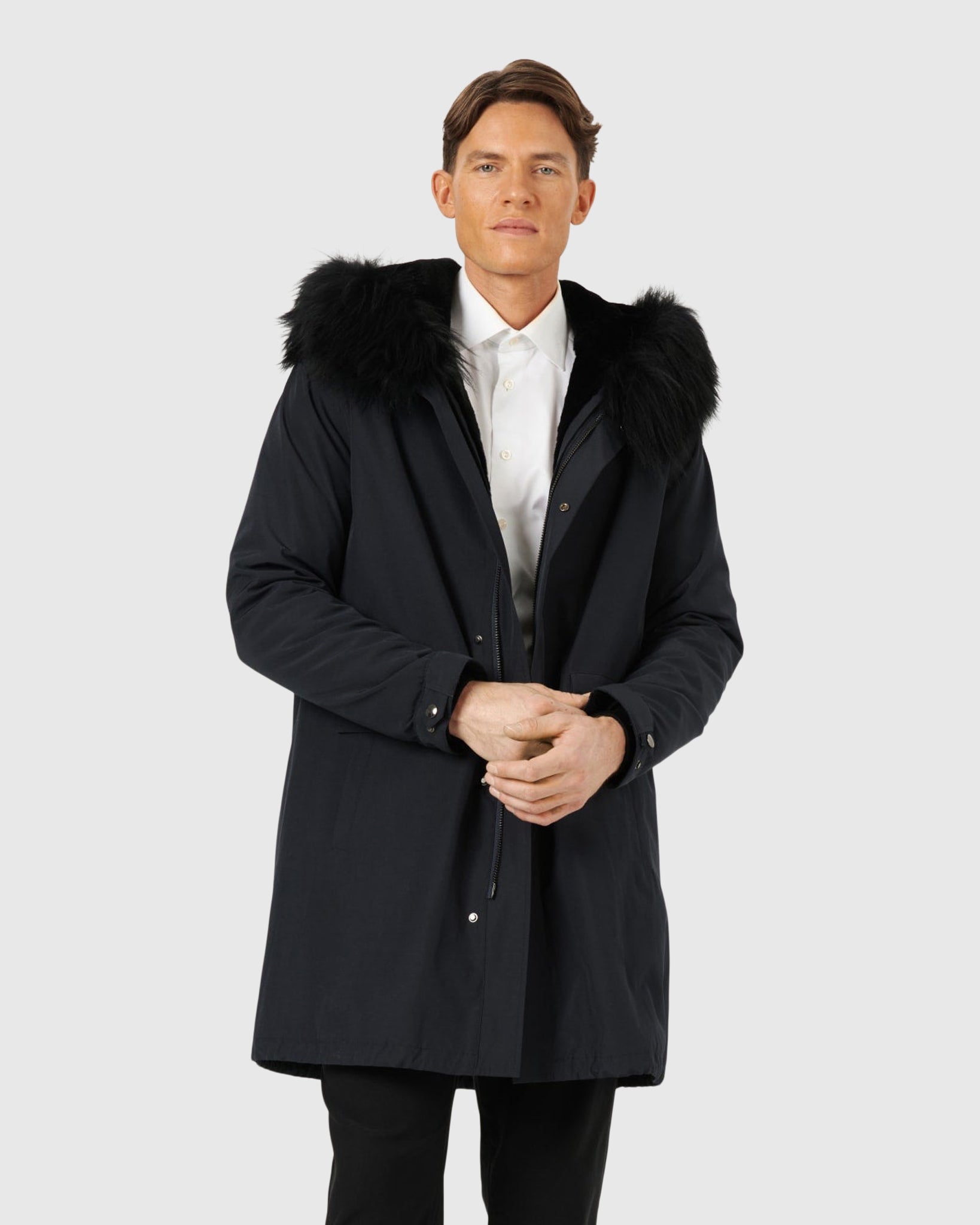Men's Parka with Select Shearling Lamb Tuxedo and Hood Trim