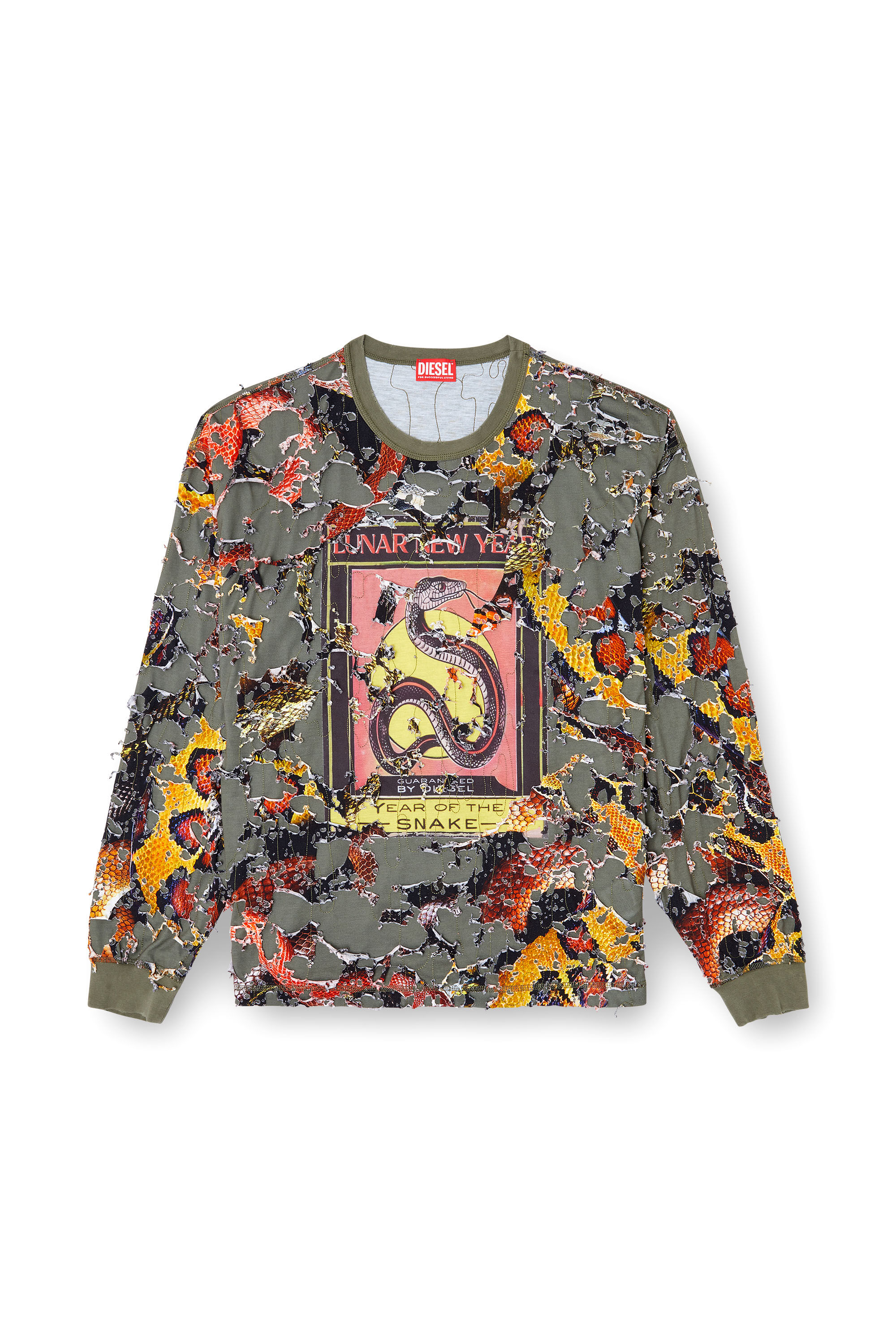 Women's Destroyed snake-print long-sleeve T-shirt | Green | Diesel