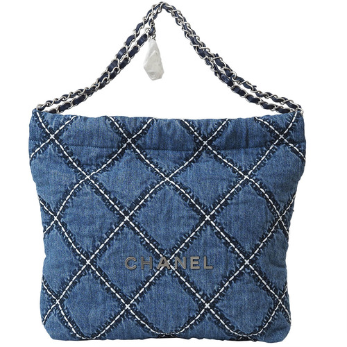 Chanel CHANEL22 Small Handbag Blue AS3260 Women's Cotton Denim