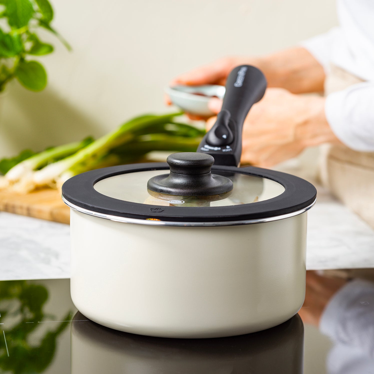 部品】グリーンパン クリックシェフ ソースパン20cm クリームホワイト