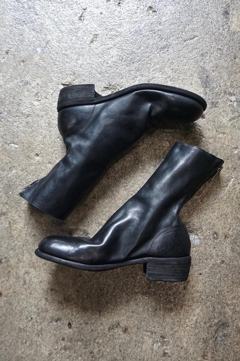 No 788. Back Zip Mid Boots Horse Full Grain. BLKT(Black). GUIDI
