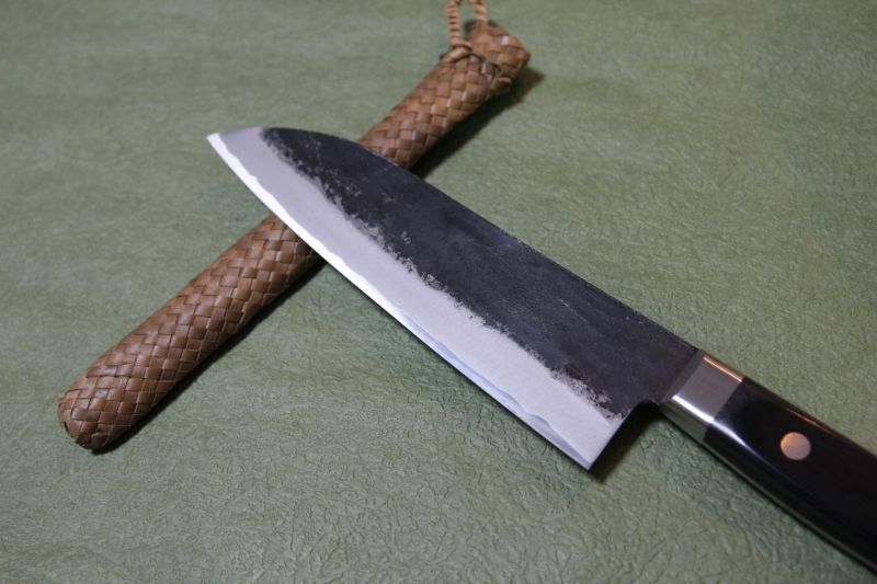 名工 邑田武峰 武峰作 黒打ち青紙1号 三徳165mm ステン口金付 - 川口