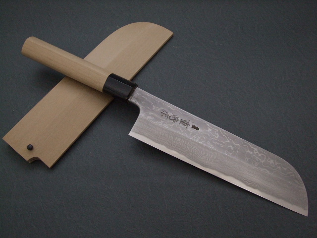 日本の名工 重房作 （飯塚解房） 鍛地 鎌型薄刃包丁 水牛桂朴柄 天然