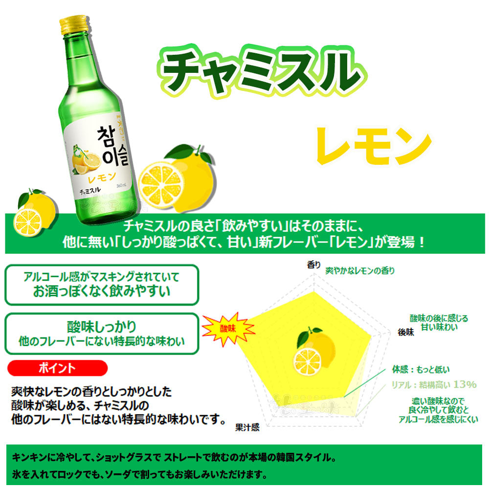 JINRO】チャミスル レモン 13度 360ml – hantosi