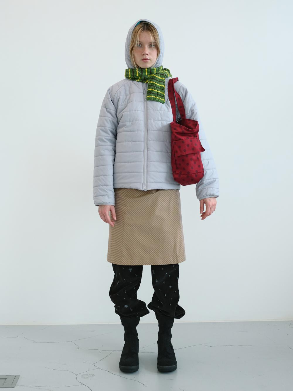 フーディッドキルティングパファージャケット (ライトグレー) | ENZO