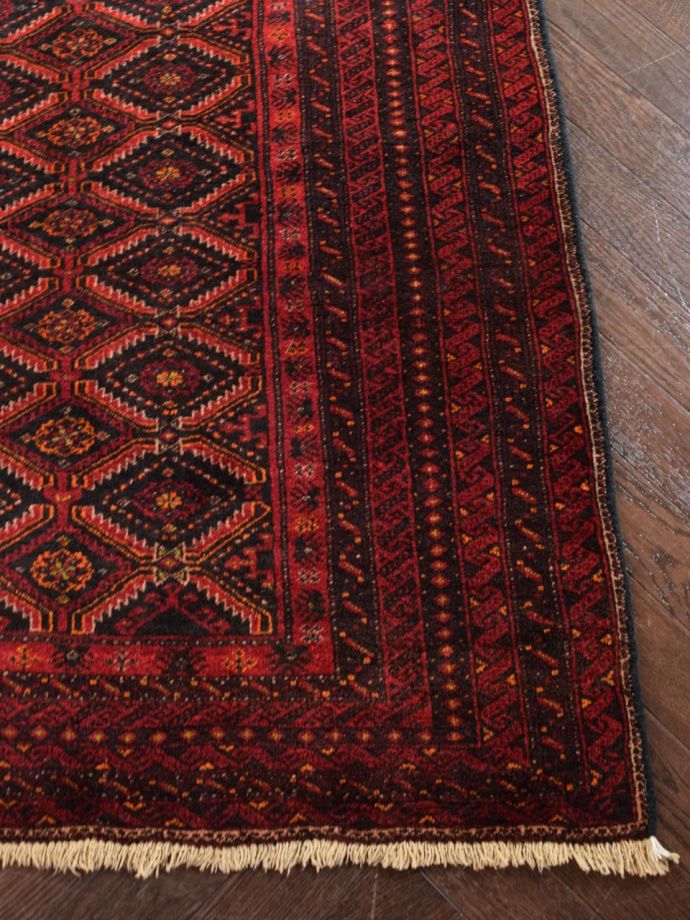 トライバル ウール製 赤い幾何学模様ラグ 約65cm✖️51cm トライバル