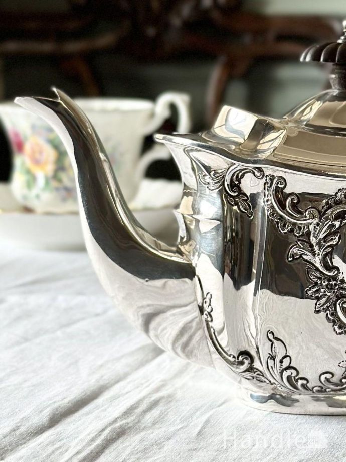スターリングシルバーのティーセット、英国チェスターのアンティーク銀