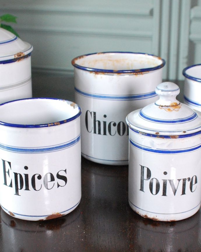 フランス アンティーク ホーロー ストッカー キャニスター ダミエ 市松