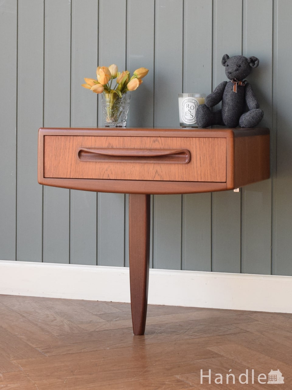 フランスアンティーク猫脚ナイトテーブル/木製キャビネット机飾り棚(82