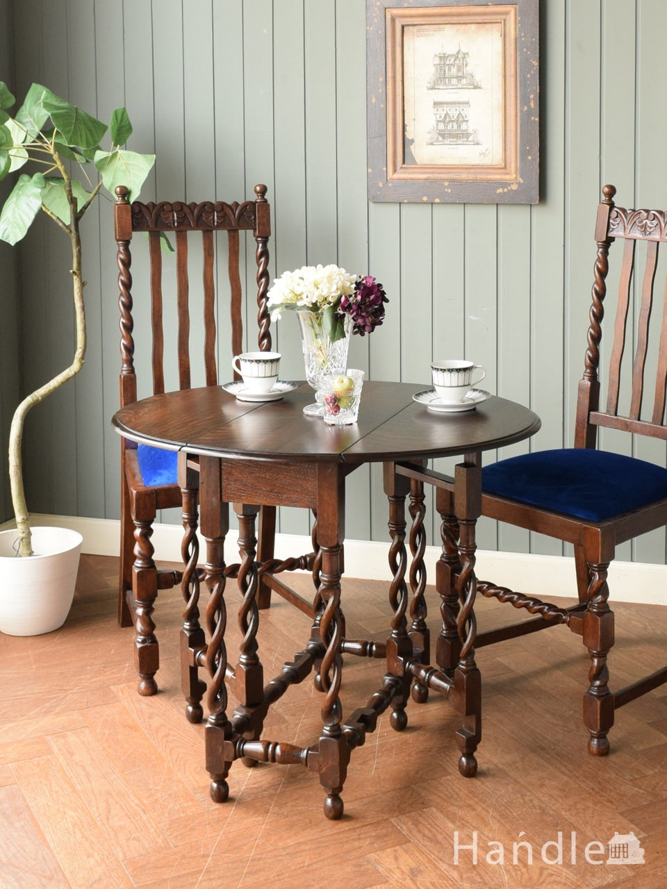 英国アンティーク木製サイドテーブル/オケージョナル机/飾り棚/花台(88